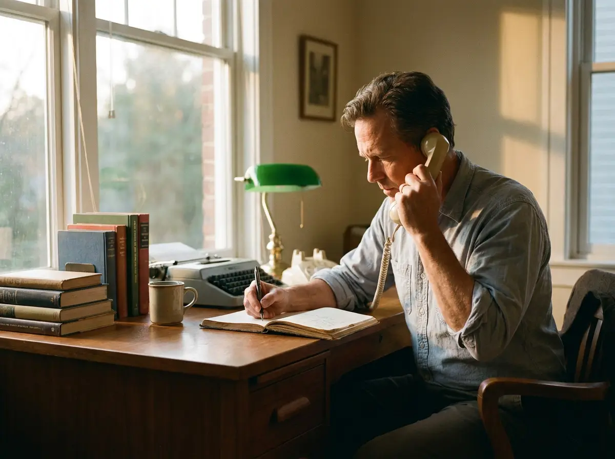 A man and his coach mapping out appointments and paperwork in a planner